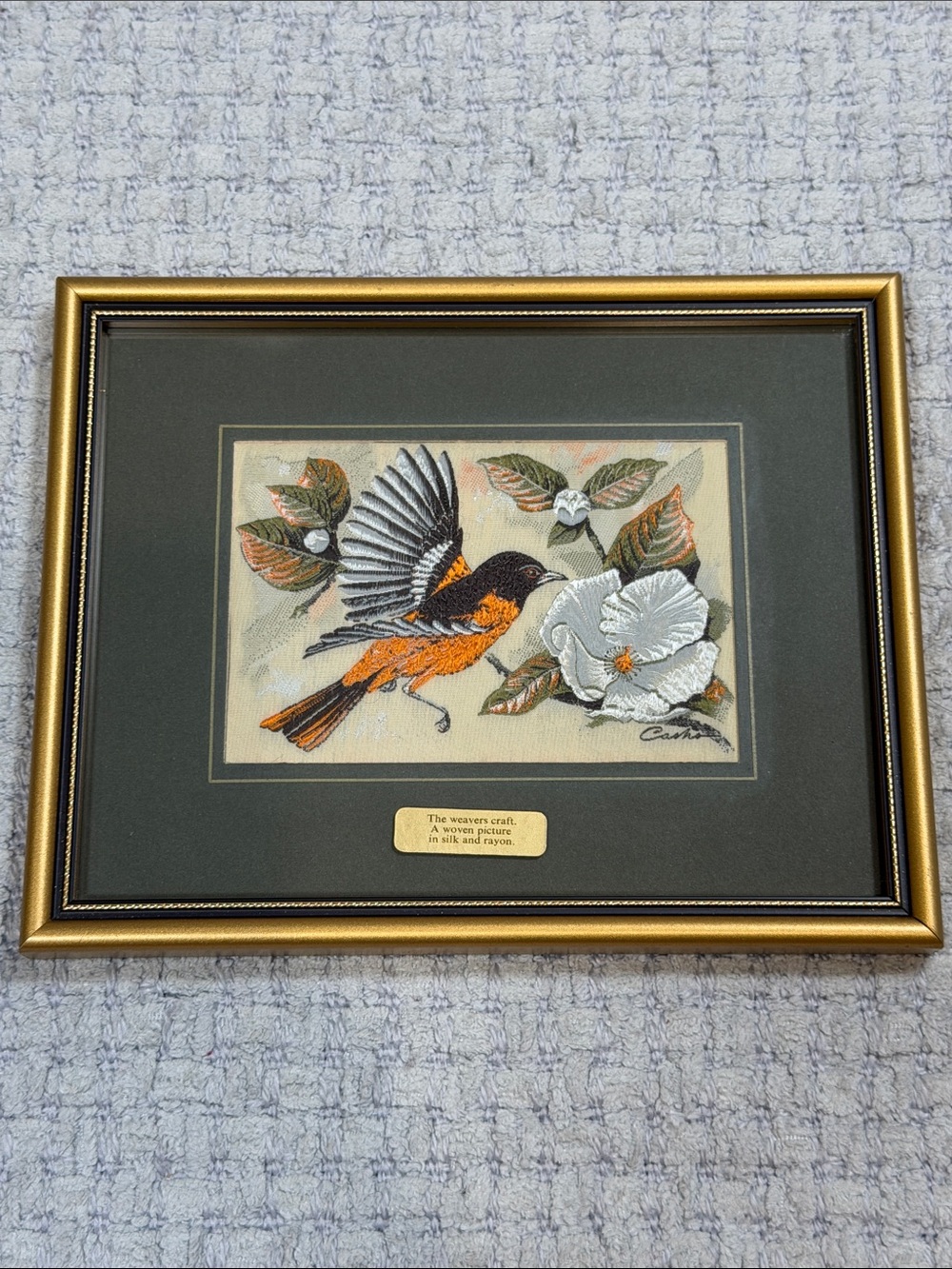Vtg Cash's Collector Series Oriole Silk Jacquard Woven Picture Bird England